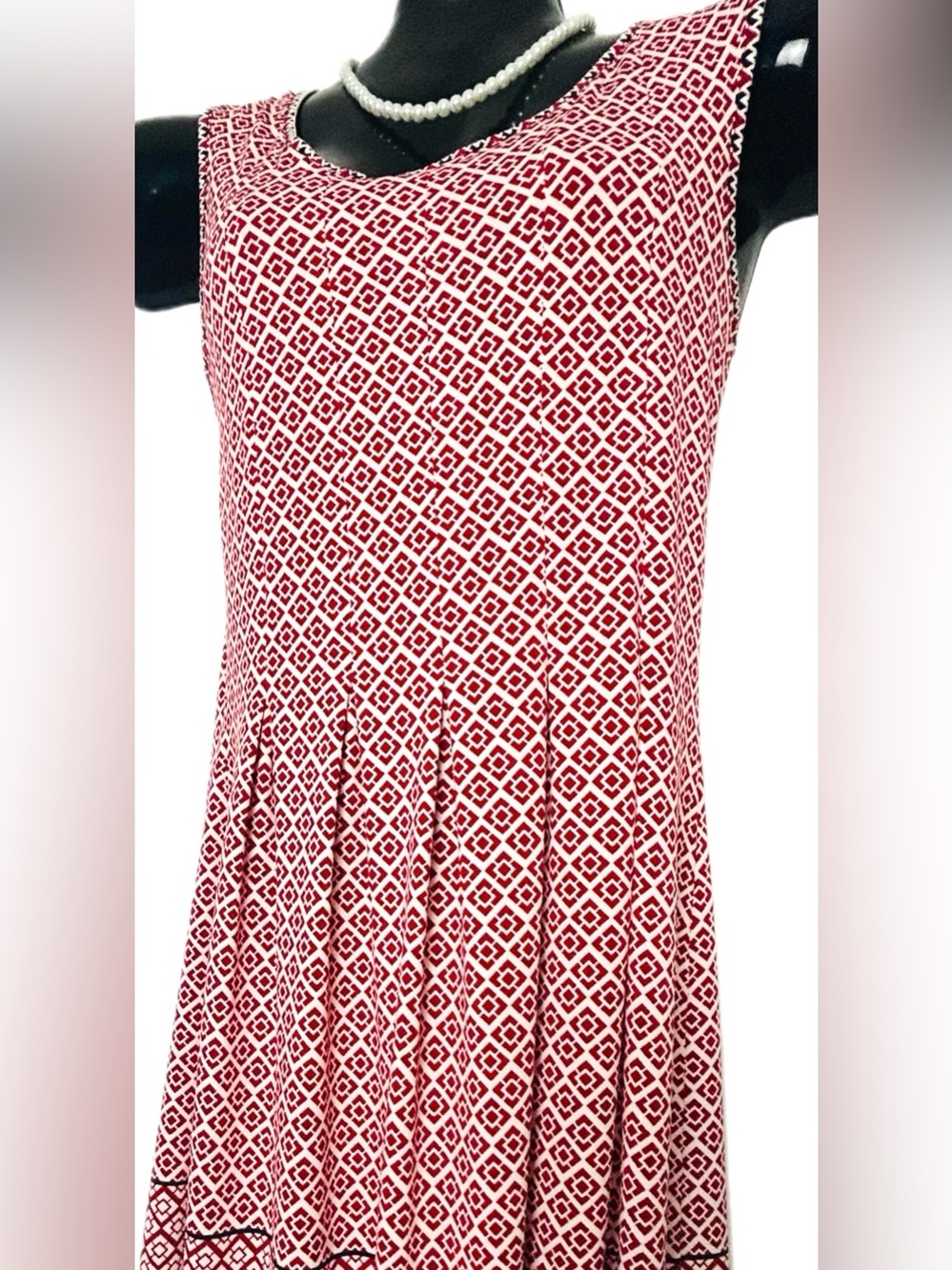 Studio M Red and White Patterned Fit-n-Flare Dress